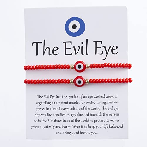 Vasperain 2Pack Red Evil Eye Bracelets for Women, Eye Bracelet for Protection for Women Men, Adjustable Mexican Ojo Bracelets for Men