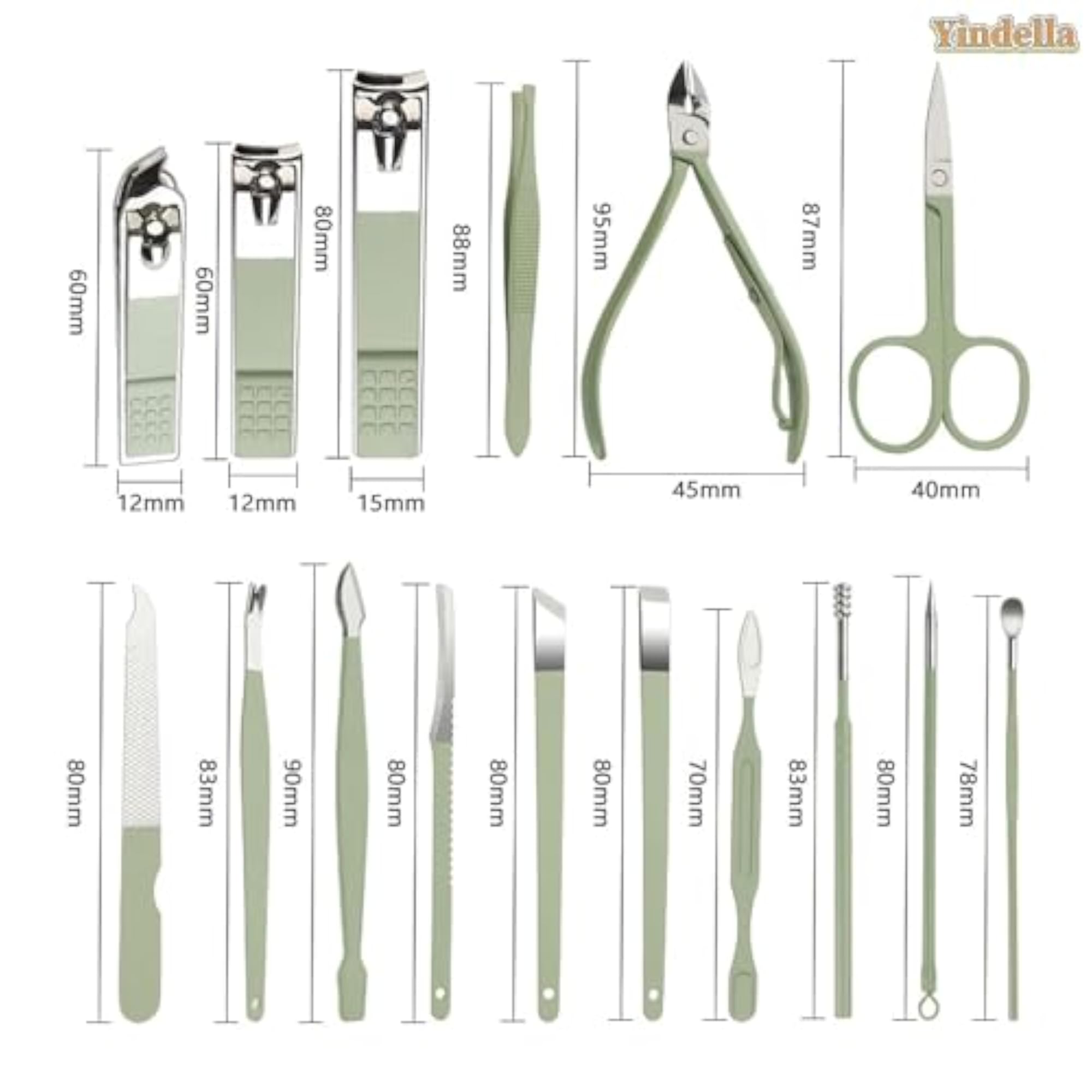 16 pcs Stainless Steel Nail Care Tools Pink Manicure Set