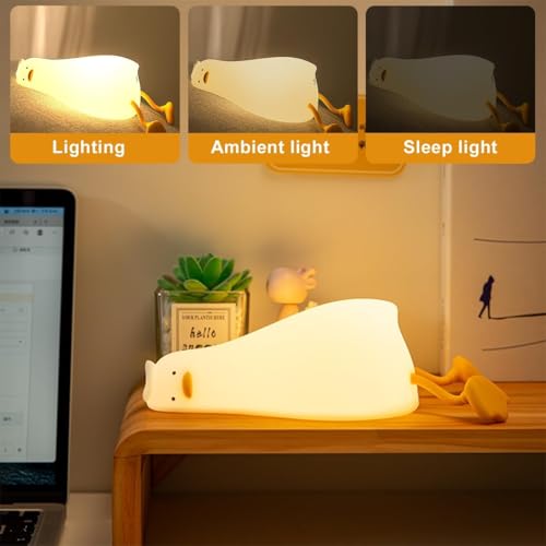 Image of KRESHU Lie in Peace Duck Sleep Lamp Soft Silicone Night Light | LED Lying Flat Kids Night Lamp | Type-C Rechargeable Bedroom Lamp | Touch Colour Changing (Pack of 1)