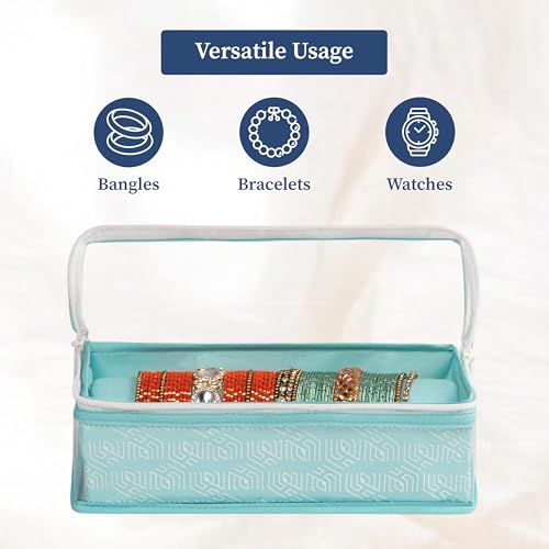 Image of HomeStrap Cotton Single Rod Bangle Box with Transparent Top | Waterproof, Dustproof Organizer for Bangles, Chudis, Bracelets, Watches & Jewellery | Compact Storage Organizer | Sea Green| Pack of 1