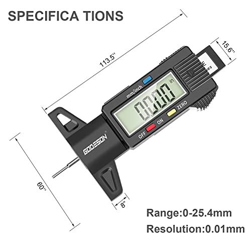 Godeson Digital Tyre Tread Depth Gauge Uk,0-25.4 Mm Inch Tyre Guage Digital With Large Lcd Display And Tire Tread Depth Measuring Tool For Cars,Trucks,Moto #TOP3