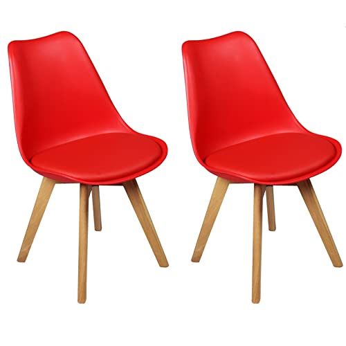 Charles Jacobs 2 x Modern Style Dining Chairs With Solid Beech Legs - Red