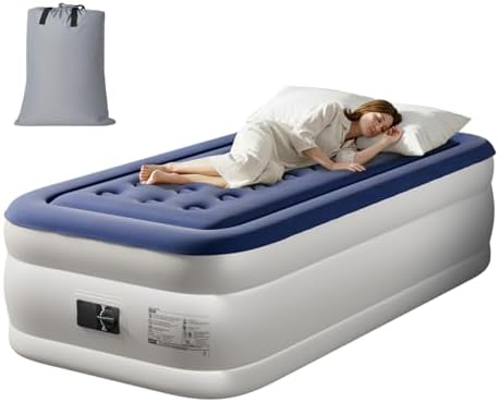 LEADZM Luftbett 1 Person Selbstaufblasend 190x99x45 cm Blau | Luftmatratze,Doppel-Gästebett,Integrierte Elektropumpe, Innerhalb 3 Minuten Aufgeblasen, Flockoberfläche Aus PVC