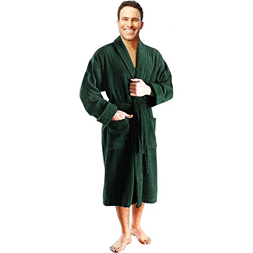 Bademantel, zu 100 % aus weicher Baumwolle, Frottee, flaschengrün Gr....