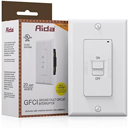 AIDA Self-Test 20 Amp Blank Face GFCI Indoor Receptacle Ground Fault Circuit Interrupter Faceless GFCI with LED Indicator,UL Listed,Back &Side Wire (White, 1Pack)