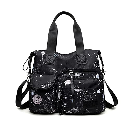 Sac cabas nylon pour école travail voyage et shopping grand sac épaule léger noir