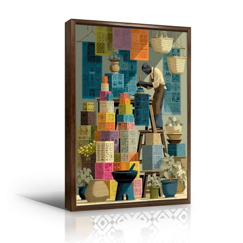 Pottery Shop Interior Wall Art, Modern Eclectic Illustration Canvas Print,