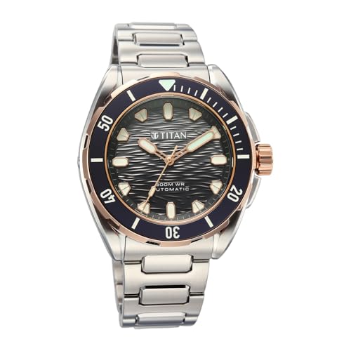 Image of Titan Zero Hour Diver's 300m Automatic Analog with Black Dial Silver Stainless Steel & Black FKM Strap Watch for Men - 10069KM02