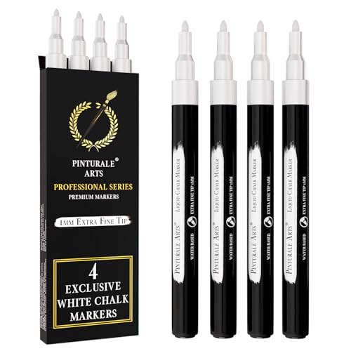Pinturale Arts Set 4 Kreidestift Weiß | 1mm Spitze | Kreidemarker Weiss | Kreidestifte Für Tafel Abwaschbar Kreidestifte Für Fenster Glas Metall Keramik | Chalk Marker Weiß