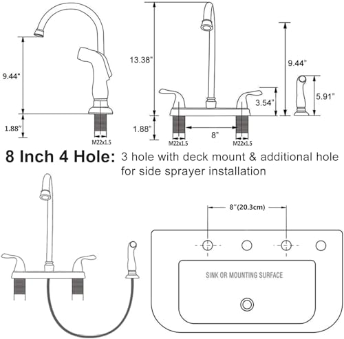SHACO Kitchen Faucet with Side Sprayer, 2 Handle Kitchen Sink Faucet by SHACO - Used condition - Image 5