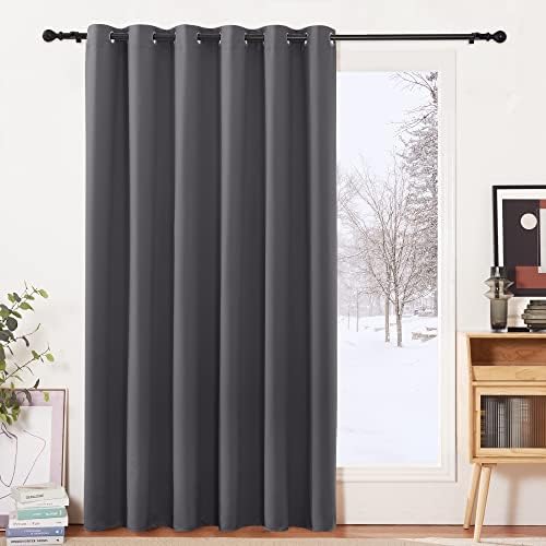 PONY DANCE Extra Breite Verdunkelungsvorhang Grau Wohnzimmer Raumtrenner | 1 Stück H210 x B200 cm, Kälteschutz, Ösenschal, Abdunkelnd, Sichtschutz, UV-Schutz, für Schlafzimmer Groß
