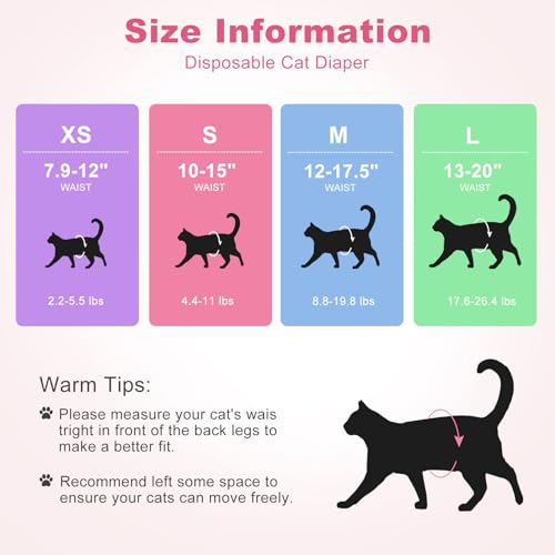 Image of Disposable Cat Diapers, 40 Count - Perfect for Both Male and Female Cats, for Elderly, (L) Incontinent, or Post-Surgery Cats and Dog - Leak-Proof, Super Absorbent & Hypoallergenic Pet Diapers