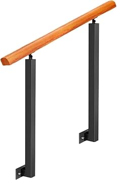 Side Mount Stair Handrail Adjustable Banister Post,Wood Stair Railing for Outdoor Step Fits 2 or 3 Steps for Concrete Steps Safety Support KitSizeWood-100cm,ColorH 85cm