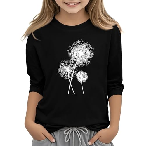 Girls Summer Tops 3/4 Sleeve Fall Tshirts Soft Round Neck Teen Clothes Floral Print Trendy Little Clothes 3-14 Years