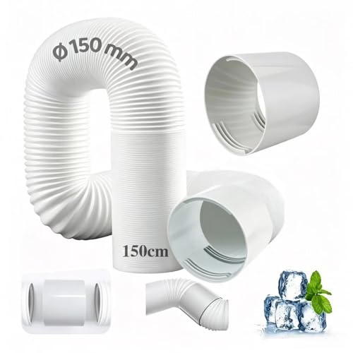 Tuyau d'Échappement de Climatiseur Portable, avec adaptateur, Mobile Tuyau Kit Diamètre de 150 mm, longueur 150 cm, Pour Climatisation,...