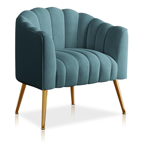 Image of Dewhut Oversized Pumpkin Couch Accent Chair, Modern Comfy Velvet Upholstered Barrel Chairs, Luxury Single Sofa Armchair for Living Room, Waiting Room, Office and Vanity, (Blue)