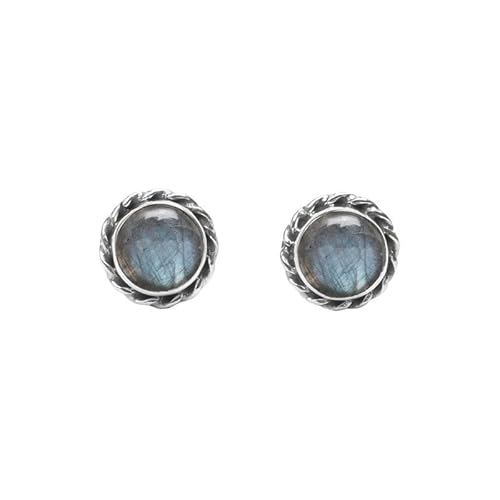 Grey Blue Fire Labradorite Stone Stud Post Earrings 925 Sterling Silver Gemstone Earring 6 Mm Round Gift #TOP1