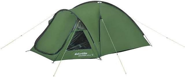 Eurohike Cairns 3 Dlx Nightfall Tent with NightfallTM Darkened Bedroom, Large 3 Man tent, 3 Person Dome Tent Festival Essentials, Camping Equipment, Camping Accessories, Green