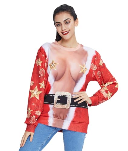 Idgreatim Unisex Ugly Christmas Crewneck Sweatshirt Novelty 3D Graphic Long Sleeve Sweater Shirt