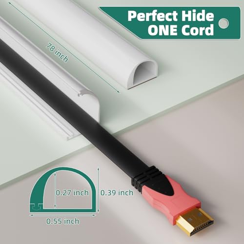 Cord Hider,78 inch/2 Meters Wire Cable Hider Raceway Kit for 1 Cable,Flexible Silicone Material Hiding Wall Mount TV Powers Cords in Home Office, W0.59 H0.39in White by ESUFEIR - Image 2
