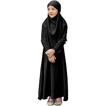 Muslim Dress for Girls Islamic Prayer Abaya Smocked Long Sleeve Kaftan Robe Dresses with Hijab Ramadan Dubai Outfits