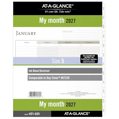 AT-A-GLANCE agenda 2027 recharge mensuelle folio 7 anneaux