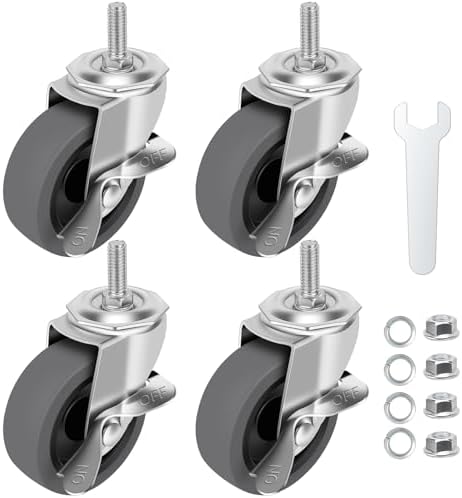 Caster Wheels, 3" Locking Swivel Threaded Stem Casters Set of 4