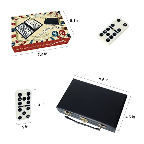 Gothink Double Nine Dominoes, 55 Tile Dot Domino Game Set With Leather Box, Classic Family Board Games For Kids, Adults And Families For 2-6 Players #TOP1