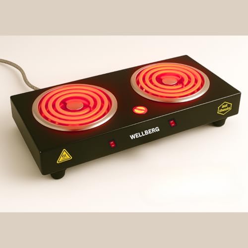 Image of Wellberg Double Burner Electric Hot Plate | 2000W Portable Cooktop with Independent Rocker Switches & Indicator Lights | Durable Metal Body Design