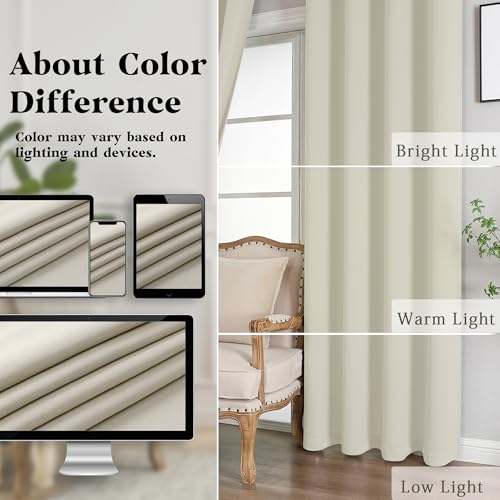 Image of Simplebrand Natural Extra Long 10ft Curtains for Patio 120 Inches Long 2 Panels Set, Room Darkening Light Blocking Solid Thermal Insulated Energy Saving Grommet Noise Reducing Curtains, 50 Wx120 L