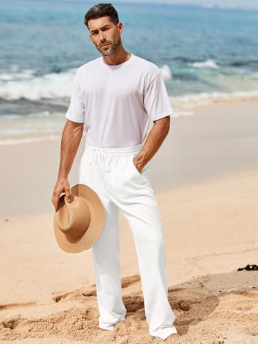 Makkrom Mens Casual Pants Drawstring Elastic Waist Lightweight Linen Pants Loose Fit Summer Beach Yoga Trousers4