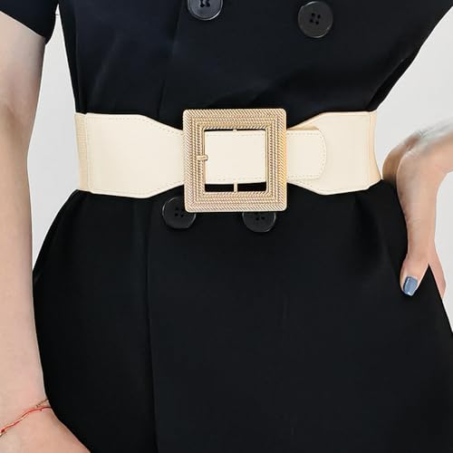 YOU&M Women's Stretch Corset Waist Belts Elastic Wide Boho Cinch Corset with Large Gold Square Buckle for Dress2