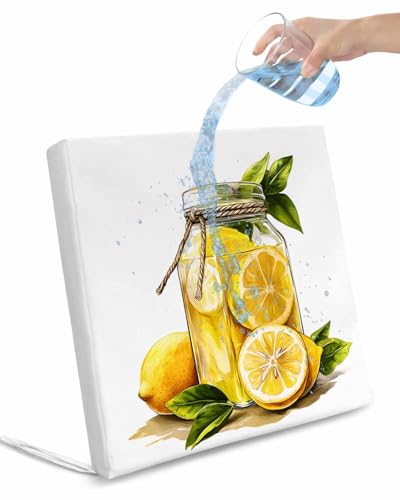 2 Pack Lemon Waterproof Cushion Covers with Ties, Outdoor Patio Chaise Lounge Chair Seat Cushion Slip Covers Replacement(Only Cover) Summer Fruit Watercolor Yellow 24