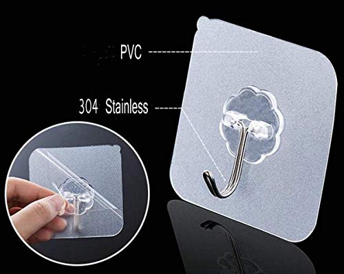 30 Pcs Adhesive Hooks Wall Hanger Hook 13Lb(Max), Bathroom Kitchen Transparent Reusable Seamless Scratch Wall Hooks For Bathrobe Coats Ceiling Hanger,Hanging Waterproof Plastic Hooks #TOP4