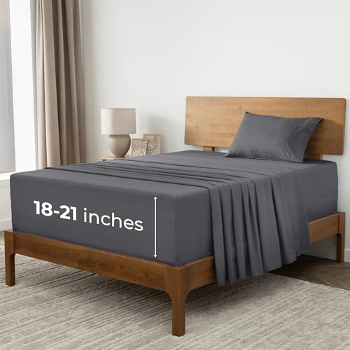 Image of Mellanni Extra Deep Twin Sheets - 3 PC Iconic Collection Bedding | Hotel Luxury, Ultra Soft, Cooling Bed Sheets - Wrinkle, Fade, Stain Resistant (Twin, Gray)