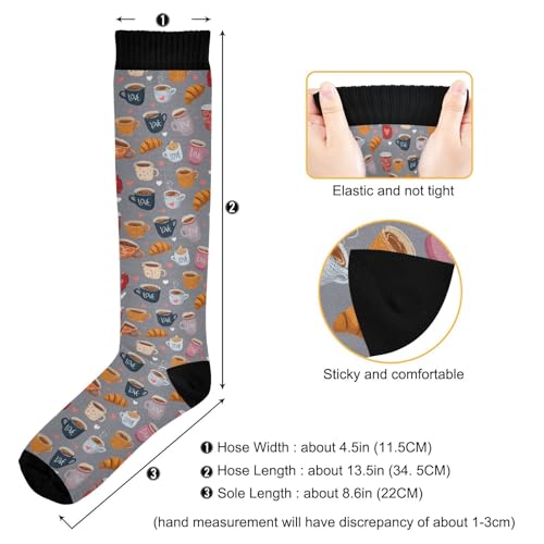Image of Pigsaly Ceramic Mugs Coffee Cups Womens Knee High Socks Love Compression Socks Athletic Tube Sock Outdoor Sport Socks