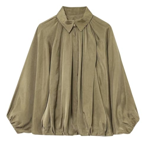 Balloon Sleeve Jacket for Women, Women's Puffed Bomber Jacket Batwing Sleeve Front Zip Lapel Collar Shirts Oversized