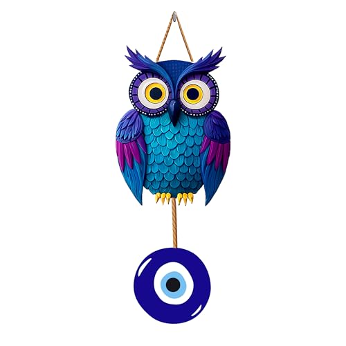 Image of GENXTRA Blue Owl with Evil Eye Charm - MDF Home Wall Decor MDF Wall Hanging Signs for Home Entrance, Drawing Room, or Balcony | Decorative Plaques for Housewarming (HOME 06)