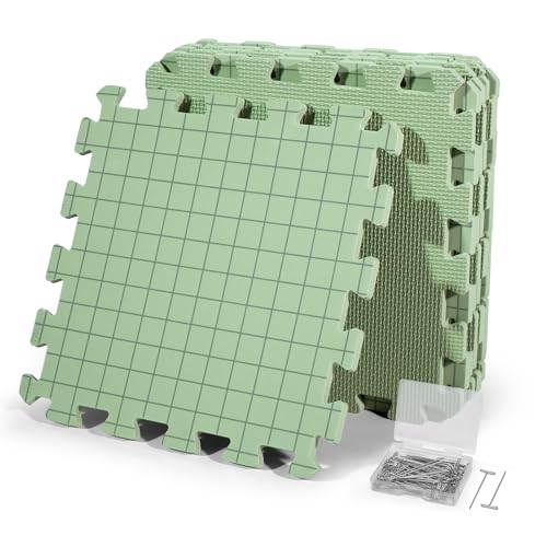 CraftyManor 9 PCS Blocking Mats for Knitting & Crochet Projects Crochet Blocking Mat with 50 T- Pins Knitting Board and Pins (Green 9PCS)