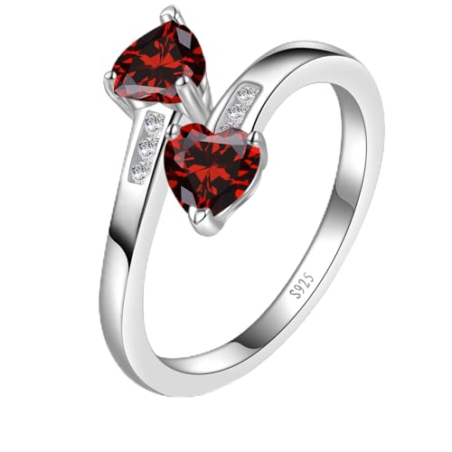 Yaresul Adjustable Garnet Ring for Women Heart Promise Ring 925 Sterling Silver January Birthstone...