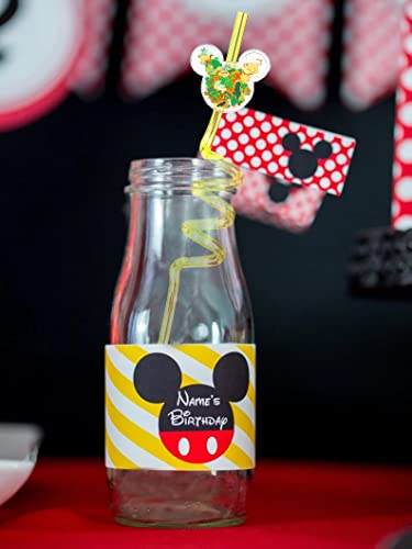 Glitter Sequin Mouse Theme Birthday Party Favors Nicky Mouse Straws, Mouse Shape Reusable Plastic Drinking Straws 8 Designs For Kids Birthday Party 24Pcs With 2 Cleaning Brush #TOP5