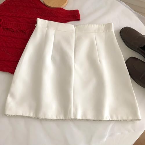 Rhinestones Women Skirts A-line Solid Spring Summer High Waist Mini Skirt2