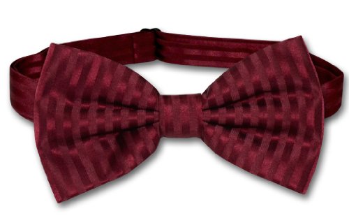 Vesuvio Napoli Men's Dress Vest & BOWTie BURGUNDY Color Vertical Striped Design Bow Tie Set3