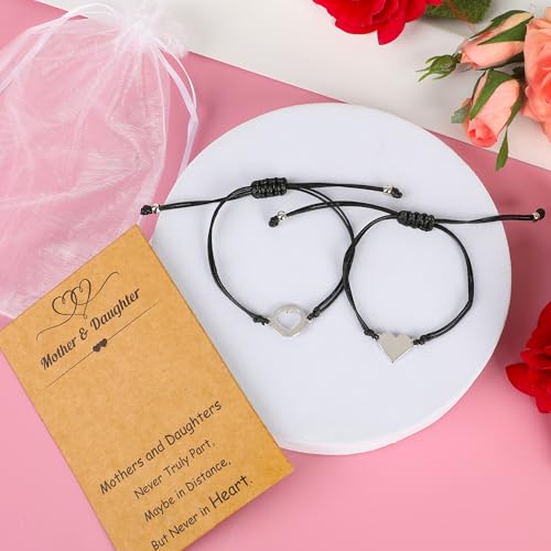 Image of EOBOH Mother's Day Gift Bracelets, Mother's Day Bracelets Adjustable Hearts Mother Daughter with Card, Love Mothers Day Gifts for Grandma Daughter Accessories