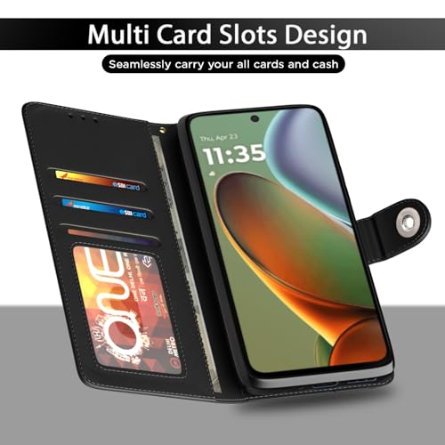 Image of Pikkme Flip Cover Leather Finish | Inside TPU with Card Pockets | Wallet Stand and Shock Proof | Complete Protection Button Flip Case for Moto G15(Black)