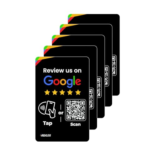 Google Review NFC Stickers (5-Pack) - Boost Google Reviews w/Reusable Google Review Sticker & QR Code Stickers - No App or Subscription - Compatible with iPhone & Android - Google Review Card Sticker