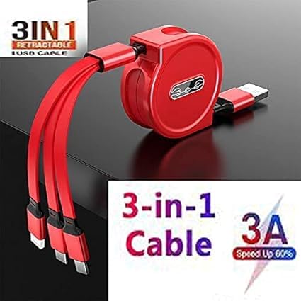 Image of Original Premium 3 in 1 Cable - Fast Charging and Sync for All Devices - Universal Compatibility - Durable Nylon Braided Cord (Premium Cable Random Colour)(APR148)