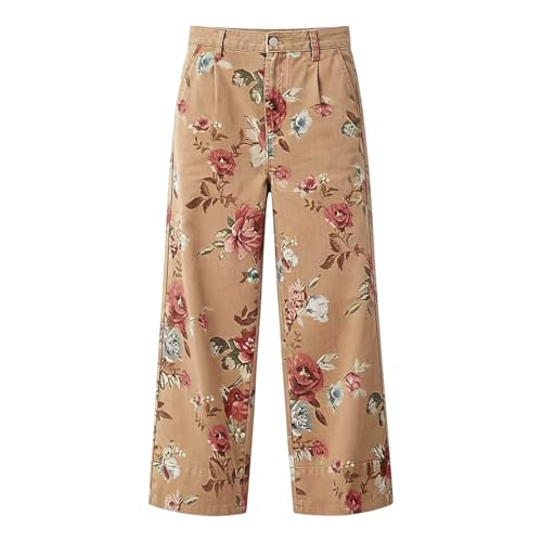 Pantalones vaqueros de pierna ancha para mujer con estampado floral 5