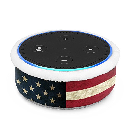 Fintie Protective Case for Amazon Echo Dot (Fits All-New Echo Dot 2nd Generation) - Premium Vegan Leather Sleeve Cover Plush Lined Holder Stand (Upgraded Edition) US Flag (SAAD013US-AD)