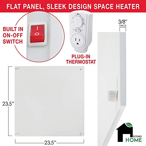 Econohome Wall Mount Space Heater Panel - With Thermostat - 400 Watt Convection Heater - Ideal For 120 Sq Ft Room - 120V Electric Heater #TOP4